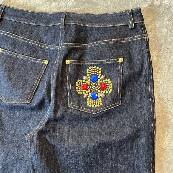 St. John Sz‎ 8 Jeans Jeweled Maltese Cross Pocket Denim Pants Women's - Picture 3 of 8